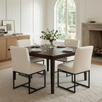 CIMOTA Modern Linen Dining Chair Set of 4, Mid Century Dining Room Chairs Fabric Upholstered Armless Side Chair with Black Sled Base for Dining Room, White Cream 4PCS