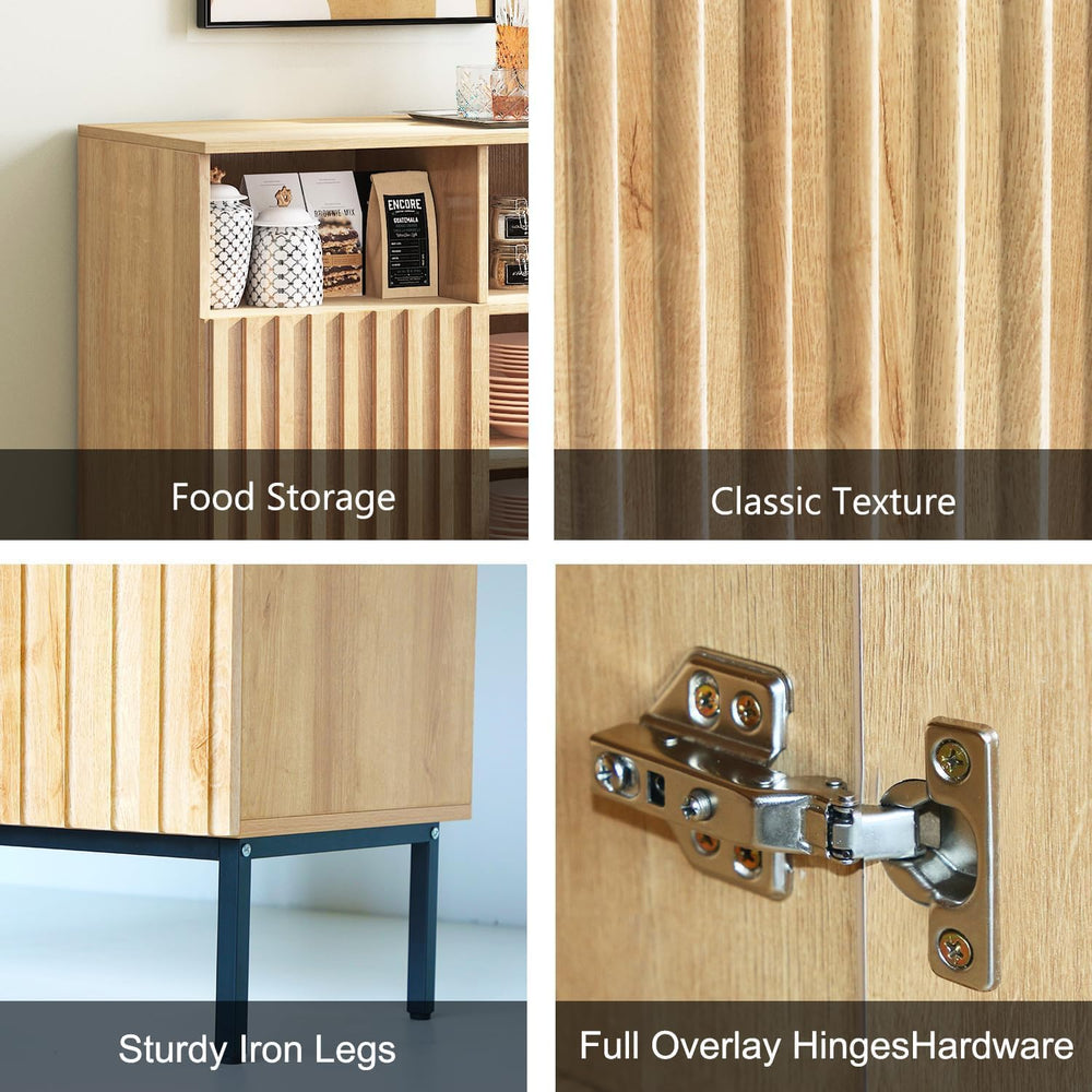 Oxford Fluted Storage Cabinet, Sideboard Buffet Credenza with Doors, Accent C...