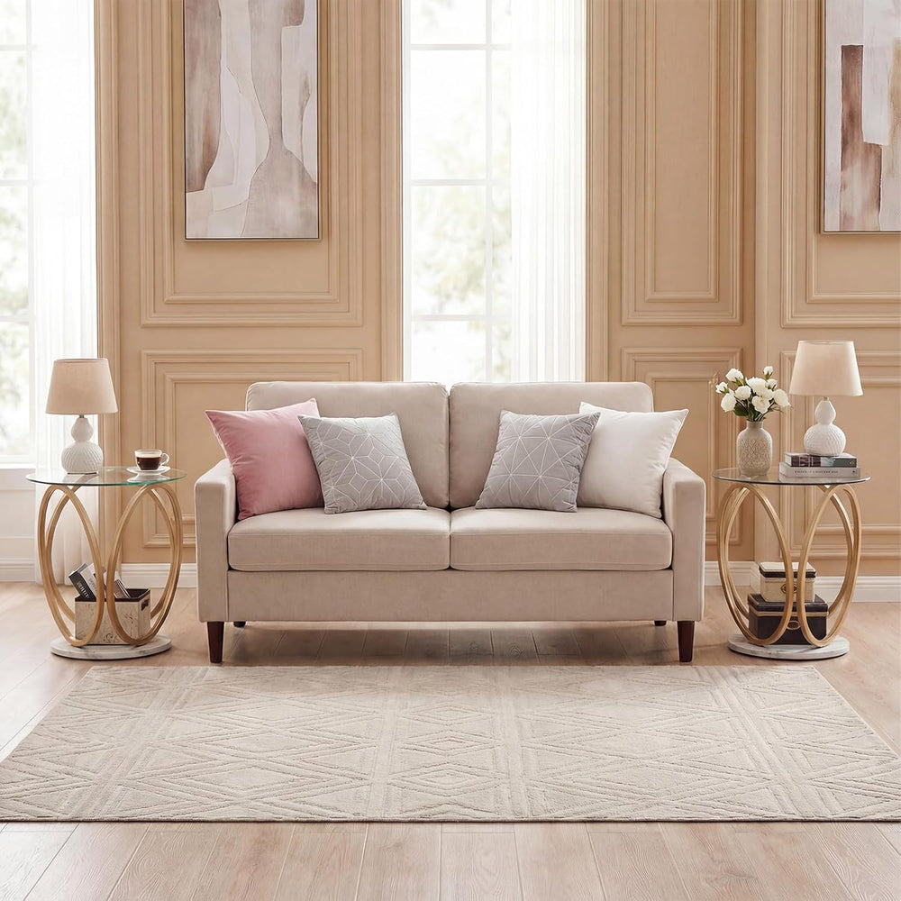 Giantex Round End Table Set of 2, Faux Marble Sofa Couch Side Table w/Tempere...
