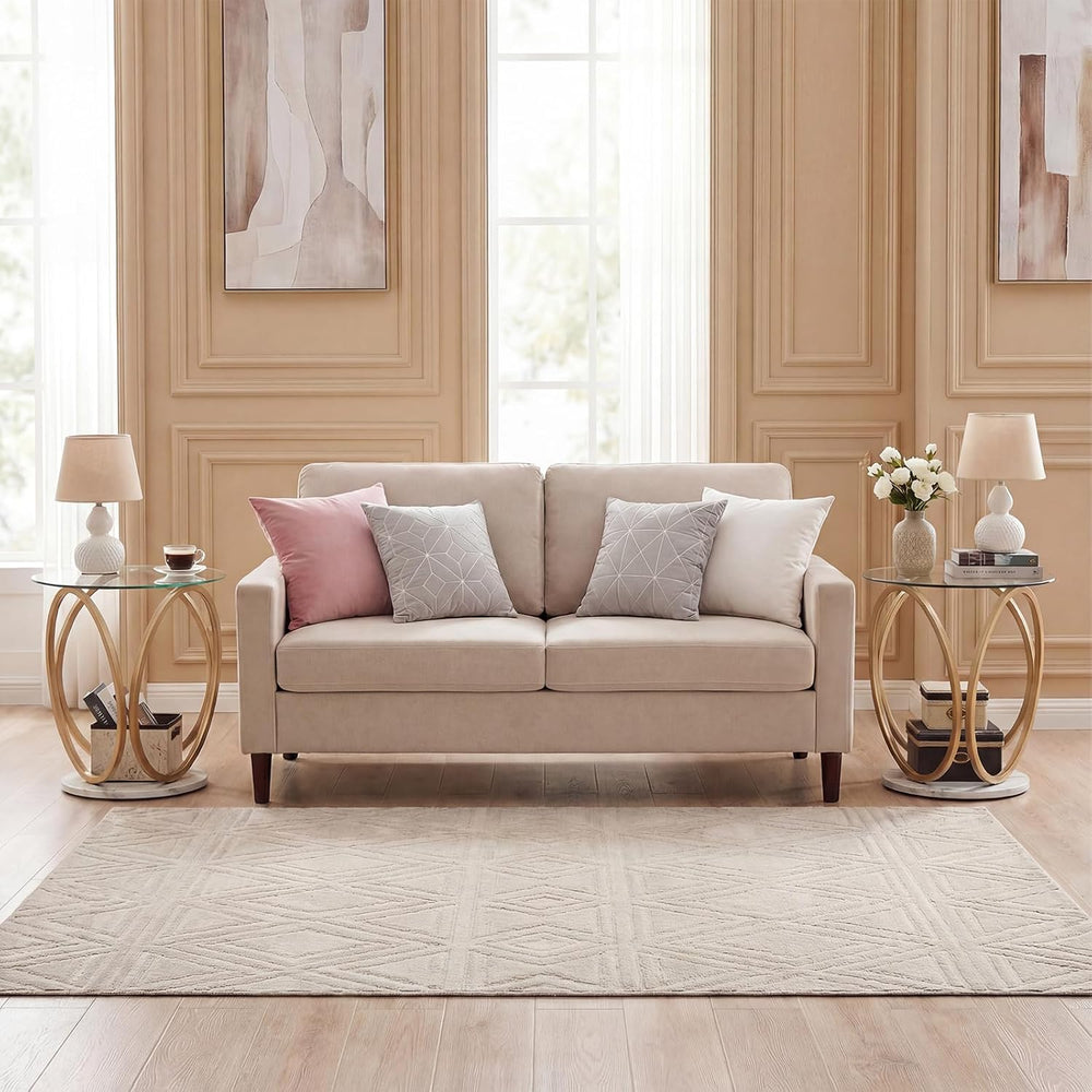 Giantex Round End Table, Faux Marble Sofa Couch Side Table with Tempered Glas...