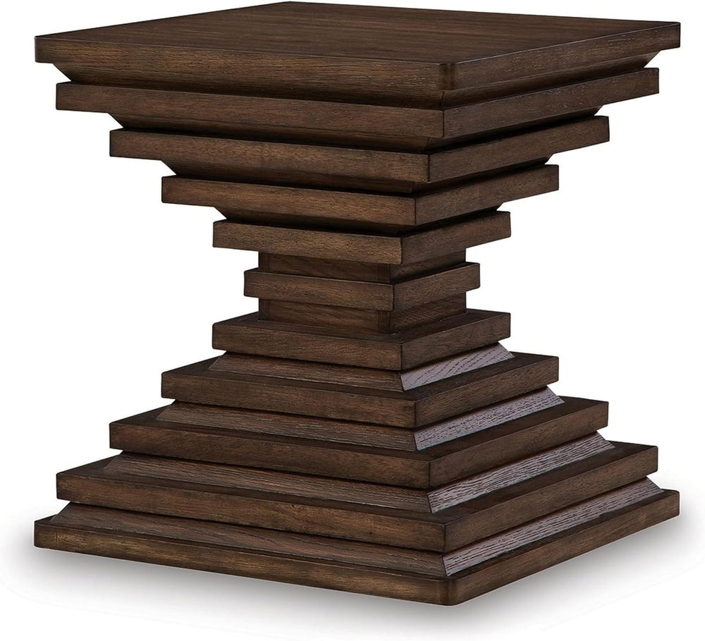 Benjara Reem Side End Table, Square Geometric Hourglass, 28 Inch Dark Brown
