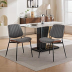 Dining Chairs Set of 4, Mid-Century Modern Upholstered PU Leather Chairs with Walnut Bentwood Back and Metal Legs Adjustable Feet for Kitchen Dining Room, Gray Vertical Stripes