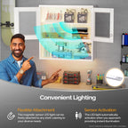 VINGLI Metal Wall Cabinet with Locking Glass Doors & Magnetic LED Sensor Light, Adjustable Shelf, Wall Mounted Storage Display Cabinets for Garage, Kitchen, Home Office, Warehouse, Living Room, White
