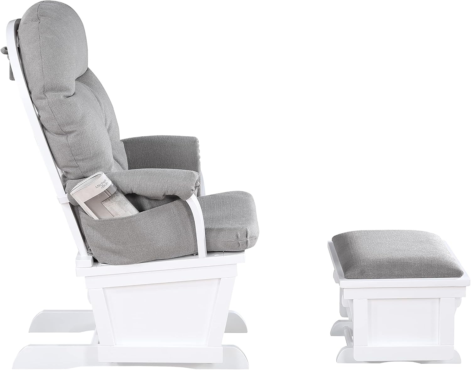 Suite Bebe Madison Nursery Rocking Chair with Ottoman, Wooden Glider for Baby Nursing, Smooth Gliding Rocker, White and Oyster