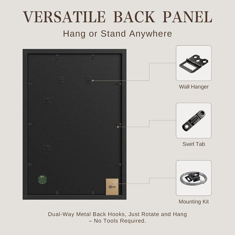 VCK 16x24 Picture Frame 4 Pack, Black Solid Wood, 12x18 Mat, for Poster