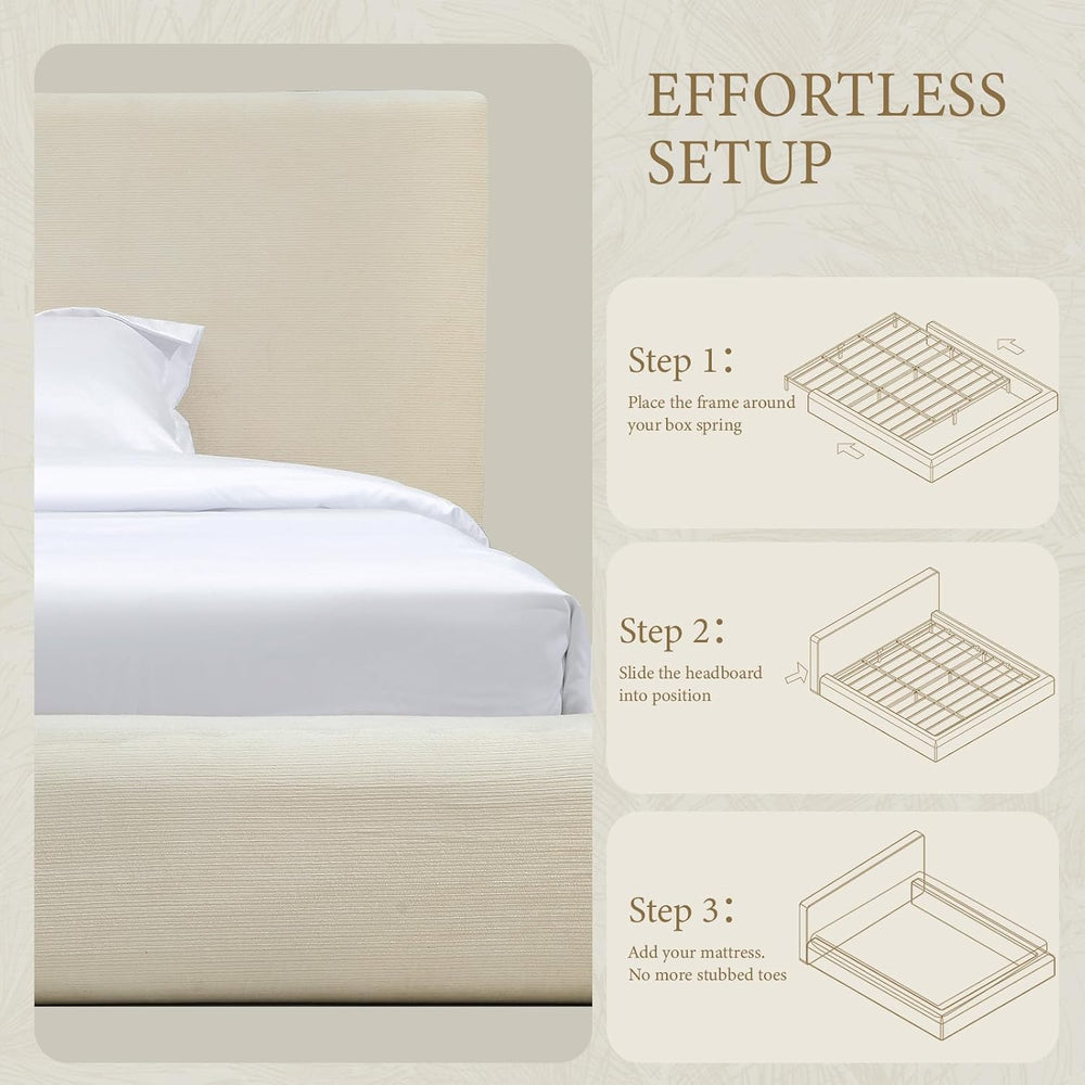 XIAO WEI Queen Cloud Bed Frame, Upholstered Platform Bed Frame with Headboard...