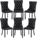 Velvet Dining Chairs Set of 6,Upholstered Dining Chairs with Ring Pull Trim and Button Back,Modern Seating for Kitchen, Bedroom & Living Room(Black)