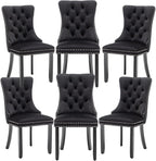 Velvet Dining Chairs Set of 6,Upholstered Dining Chairs with Ring Pull Trim and Button Back,Modern Seating for Kitchen, Bedroom & Living Room(Black)