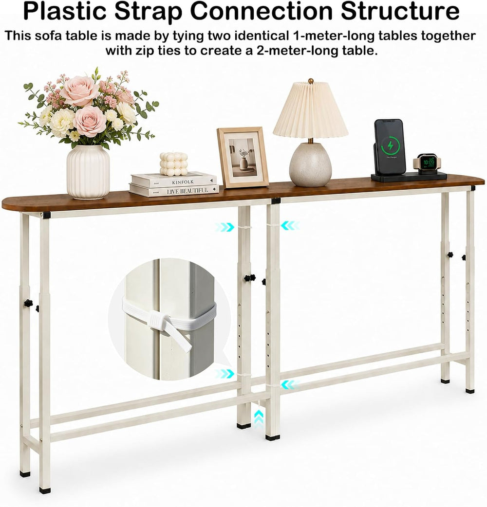Narrow Console Table, 78.8" Sofa Table Adjustable Height Behind Couch Table