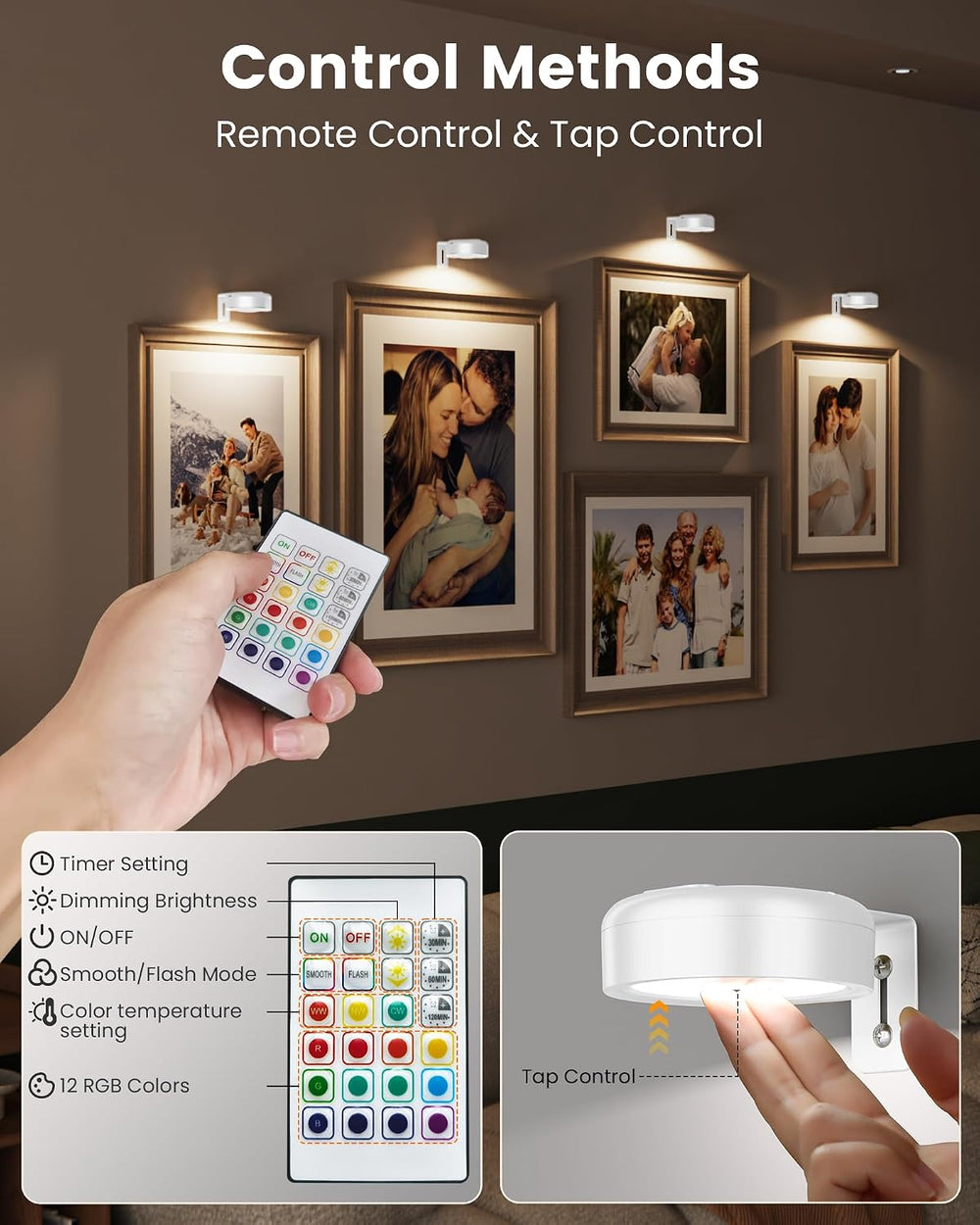 Picture Lights for Wall,Wireless 2000mAh Rechargeable Magnetic LED Puck Light...