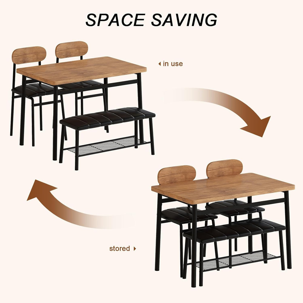 furlinkhm Dining Table Set for 4, Kitchen Table with Bench and Chairs, Indust...