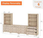 WAMPAT Entertainment Center with Bookshelves for TVs up to 75", Farmhouse Wall Unit TV Stand with Drawers, Media Console Table for Living Room, Bedroom & Home Theater, Light Oak
