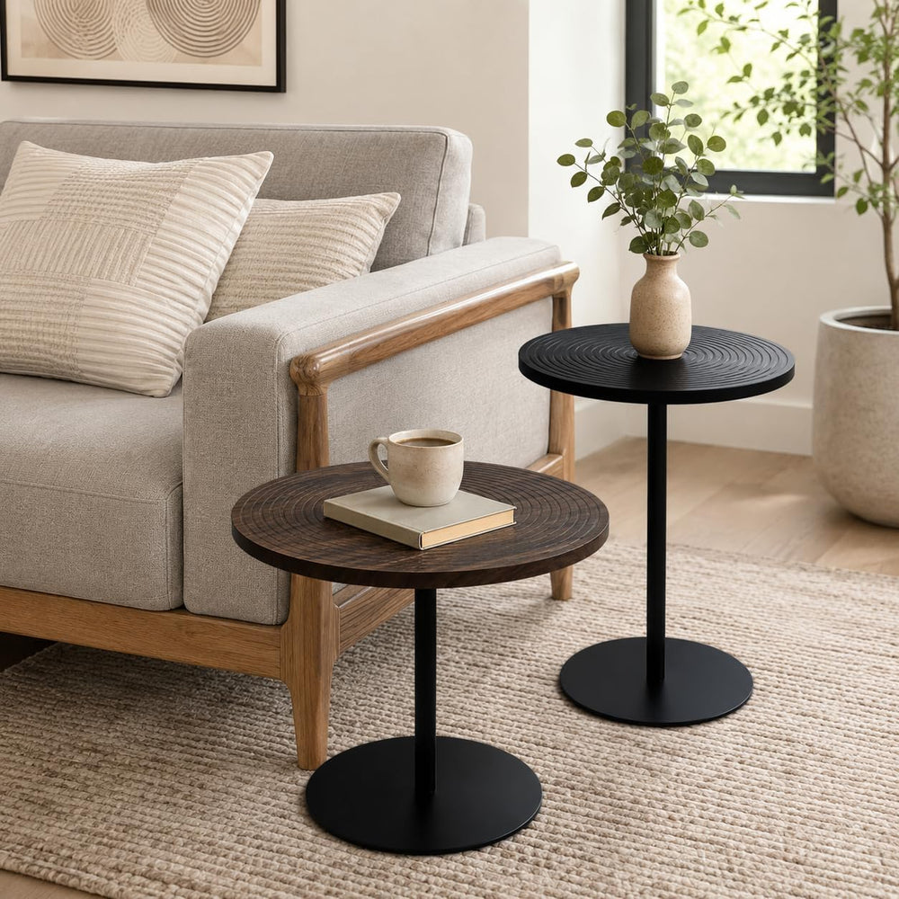 Round Side Table Set of 2, End Tables for Living Room Bedroom, Small Nesting ...
