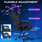 RGB Gaming Chair with LED Lights Massage Ergonomic Game Chairs for Adults High Back Reclining Computer Chair with Footrest Video Game Chair Lumbar Support Racing Style Gamer Chair Blue and Black