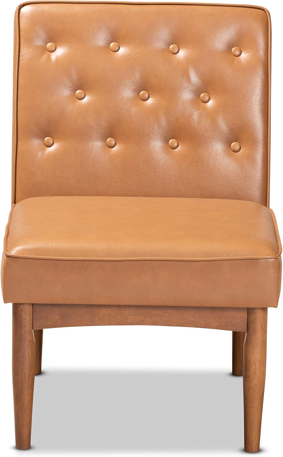 Baxton Studio Riordan Mid-Century Modern Tan Faux Leather Upholstered and Walnut Brown Finished Wood Dining Chair