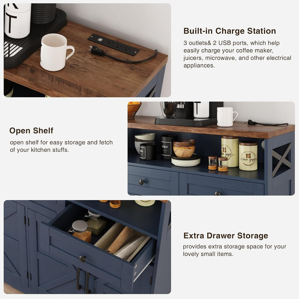 Befrases Farmhouse Buffet Cabinet with Drawers & Open Shelf, Sideboard wi...