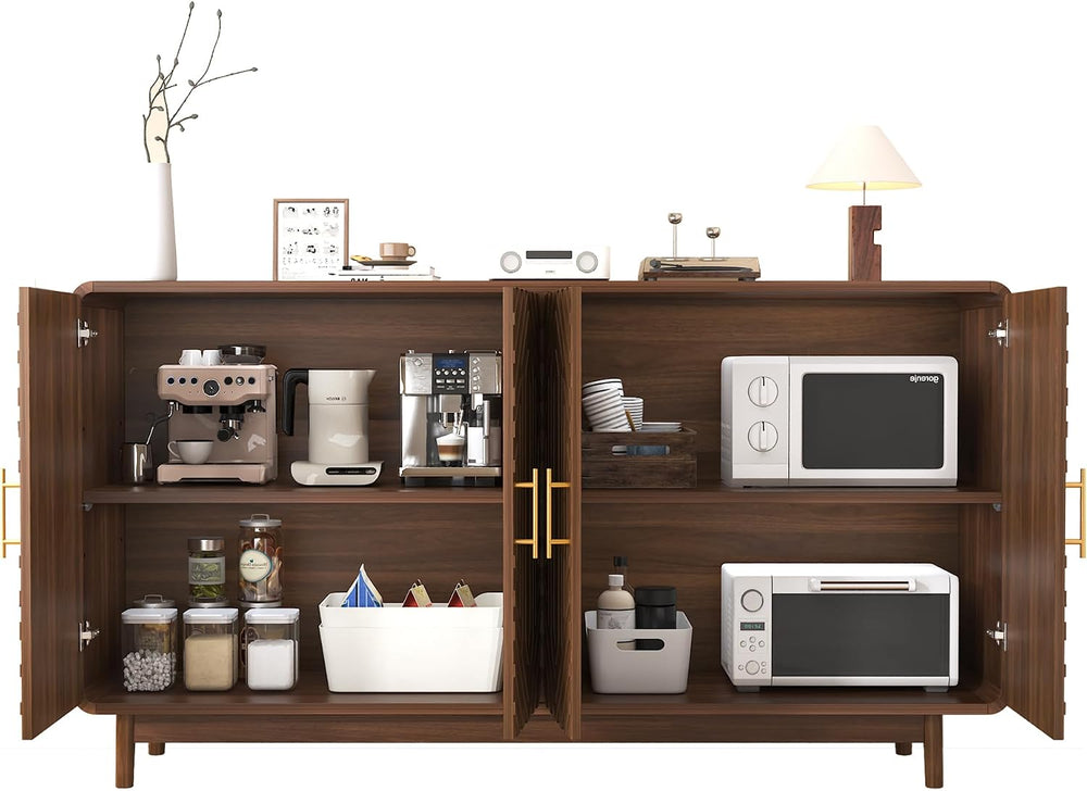 Modern Sideboard Buffet Cabinet with Storage, Carved 4-Door Accent Cabinet wi...