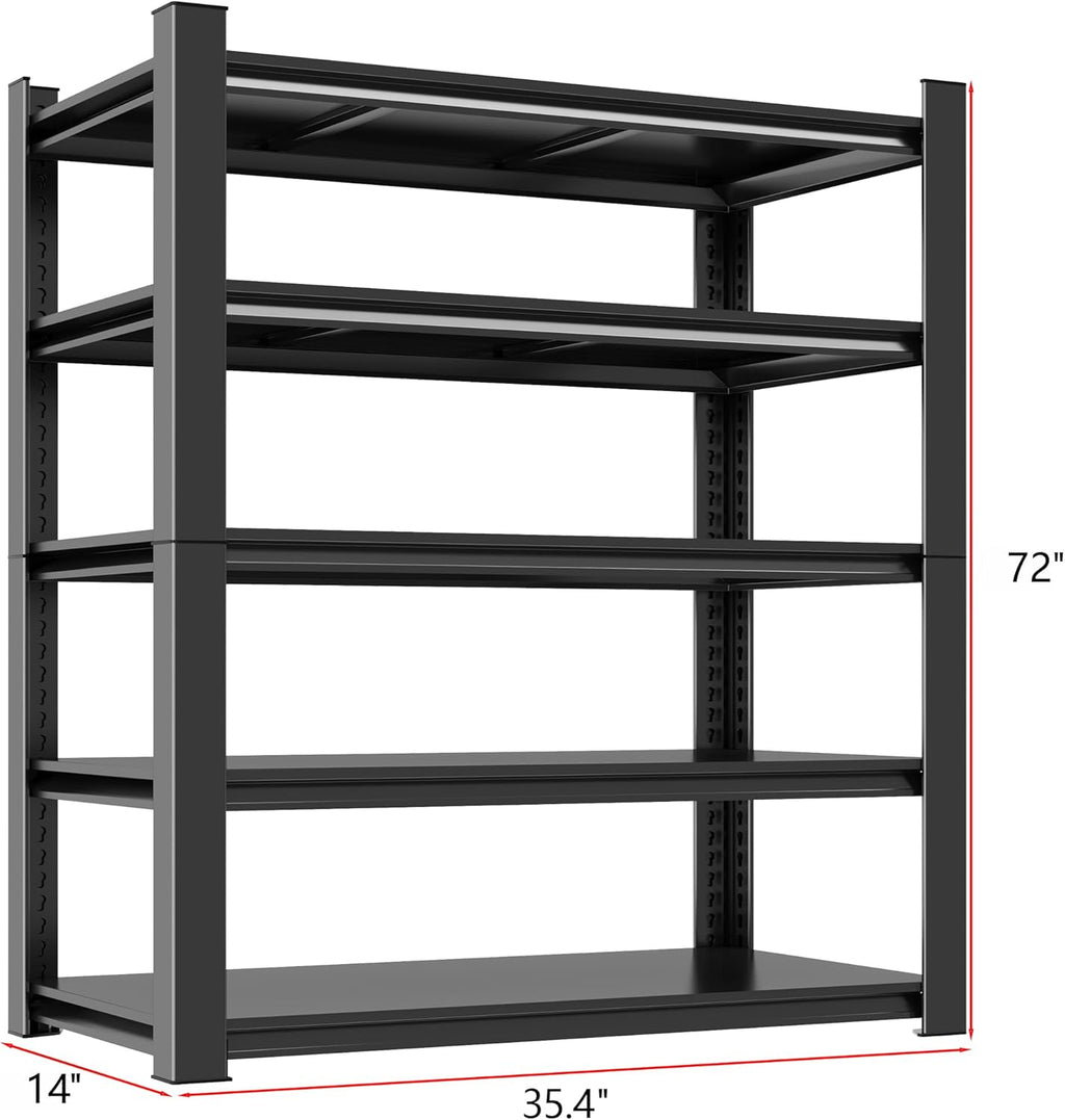 Metal Garage Shelving Unit, Heavy Duty 5-Tier Adjustable Storage Rack, Steel Shelving, 3020 lbs Capacity, Industrial Shelves for Heavy Tools and Equipment, Ideal for Garage, Basement, Black, 72"