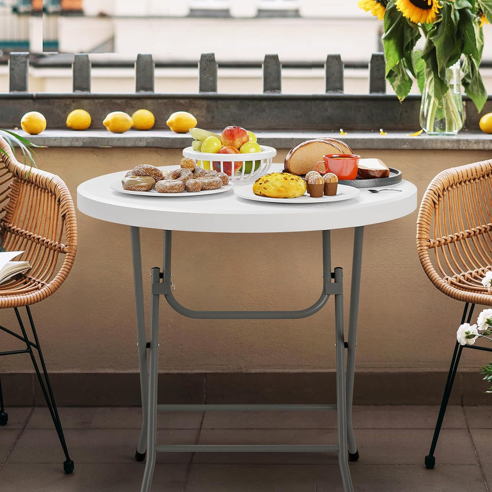 VINGLI 32" Round Folding Commercial Banquet Table, Portable Plastic Coff...