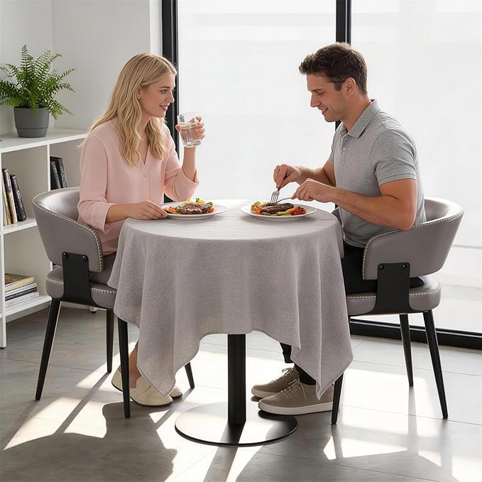 Modern Dining Chairs Set of 2, Upholstered Faux Leather Kitchen Side Chairs with Curved Open Back, Elegant Decorative Stitching, Easy Assembly for Dining Room, Restaurant, Cafe, Matte Gray