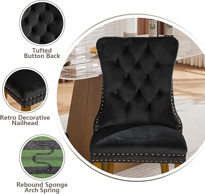 Velvet Dining Chairs Set of 6, Modern Tufted Dining Room Chair, Upholstered D...