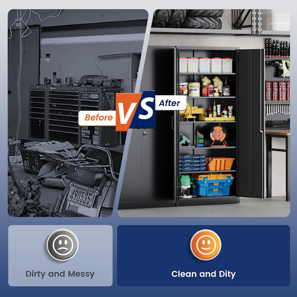 Yizosh Metal Garage Storage Cabinet with 2 Doors and 5 Adjustable Shelves - 7...