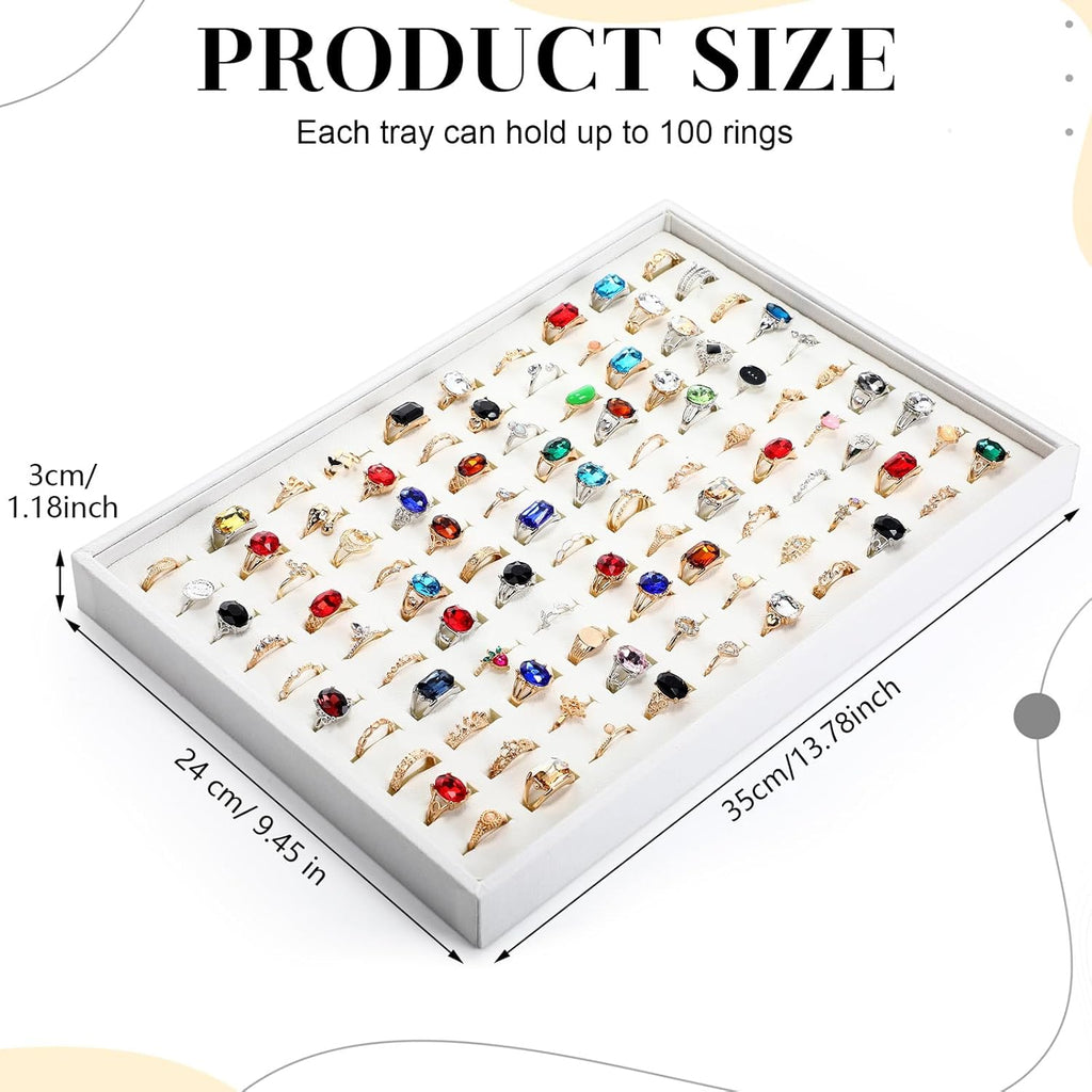 Wenqik 4 Pcs Cardboard Ring Holder with Velvet Lining, 100 Slot Inserts Stackable Ring Display Tray,13.8 x 9.4 x 1.2 inch (White)