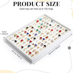 Wenqik 4 Pcs Cardboard Ring Holder with Velvet Lining, 100 Slot Inserts Stackable Ring Display Tray,13.8 x 9.4 x 1.2 inch (White)