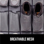 GORILLA GRIP Over the Door Shoe Organizer, 24 Large Breathable Mesh Pockets, Space Saving Hanging Storage Holder, Closet Rack Hanger Holds Up to 40 lbs, Hangs on Closets for Shoes, Accessories, Gray