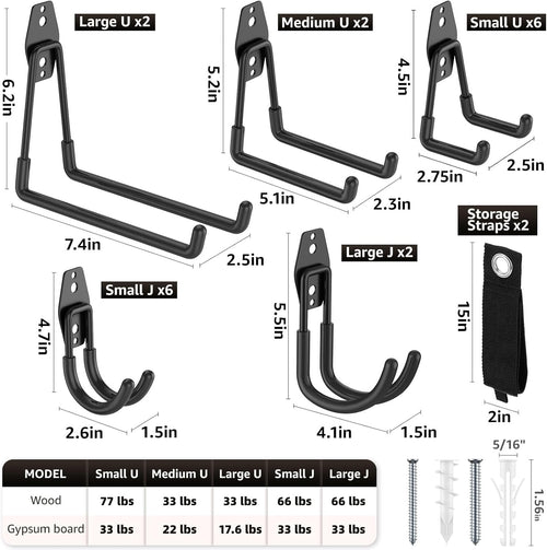 20 Pack Utility Steel Heavy Duty Wall Mount Garage Hooks,with Anti-Slip Coating,for Hanging Bikes,Ladder,Ropes,Bulk Items,Power,Yard and Garden Tools