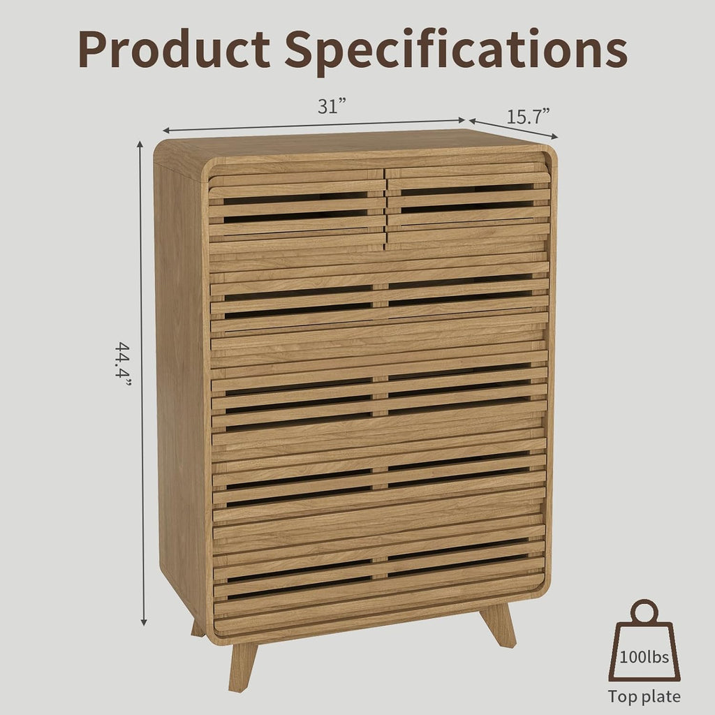 Tall Dresser and Nightstand Sets for Bedroom, 3 Piece Bedroom Set, Fluted 6 Drawer Dresser and Nightstand Set of 2, Wood Chest of Drawers Storage Organizer Cabinet Set, Natural Oak