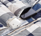 Brilliant Sunshine Multi Blue Plaids and Stripes Patchwork Sofa Armrest 5 Pockets Organizer, Slip Resistant Armchair Caddy, Washable Remote Controls Holder, Storage for Magazine, Tablet, 35×13", Blue