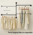Industrial Pipe Clothing Rack Wall Garment Rack with Pipe Clothes Rails, Multi-Purpose Heavy Duty Clothing Hanging Rods Space-Saving Clothes Bar Organizer Closet (wall clothing rack-2 hanging rods)
