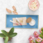 Blue Bathroom Vanity Tray for Countertop, Small Plastic Toilet Tank Versatile Storage & Organization Tray for Makeup, Perfume, Desk, Kitchen, Candles, 13.7"x6"x1.4", 35BL