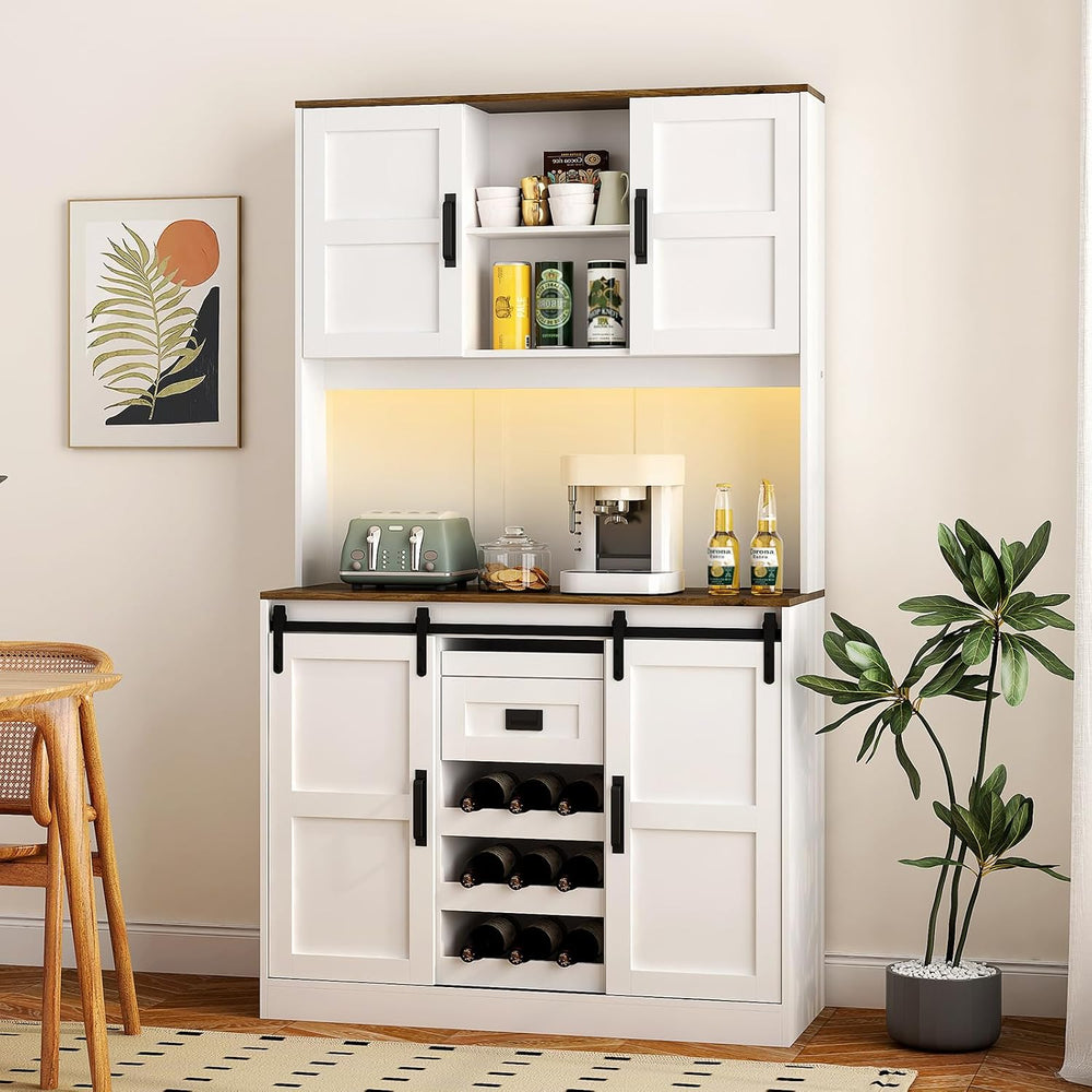 74" High Kitchen Pantry Cabinet, Large Kitchen Buffet with U+B Charging ...