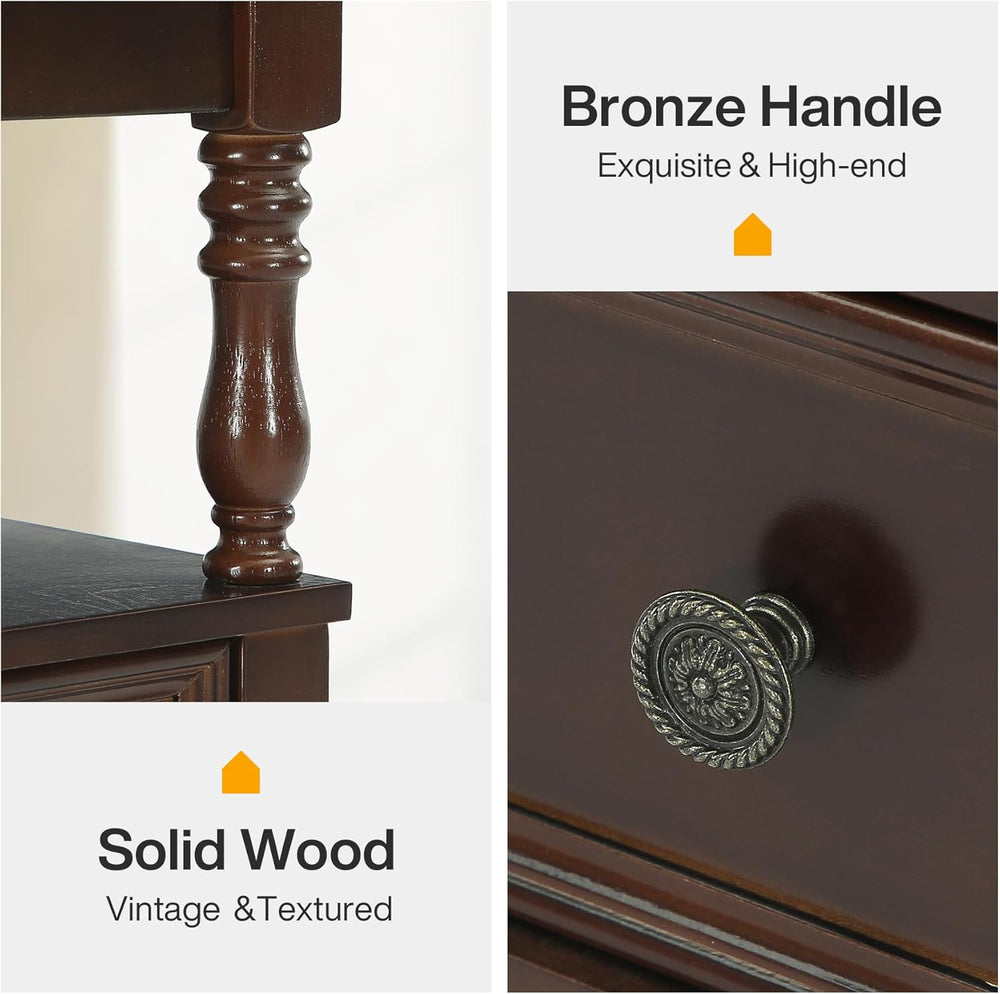 Tribesigns Solid Wood End Table, Vintage Side Table with 2 Drawers & 2-Ti...