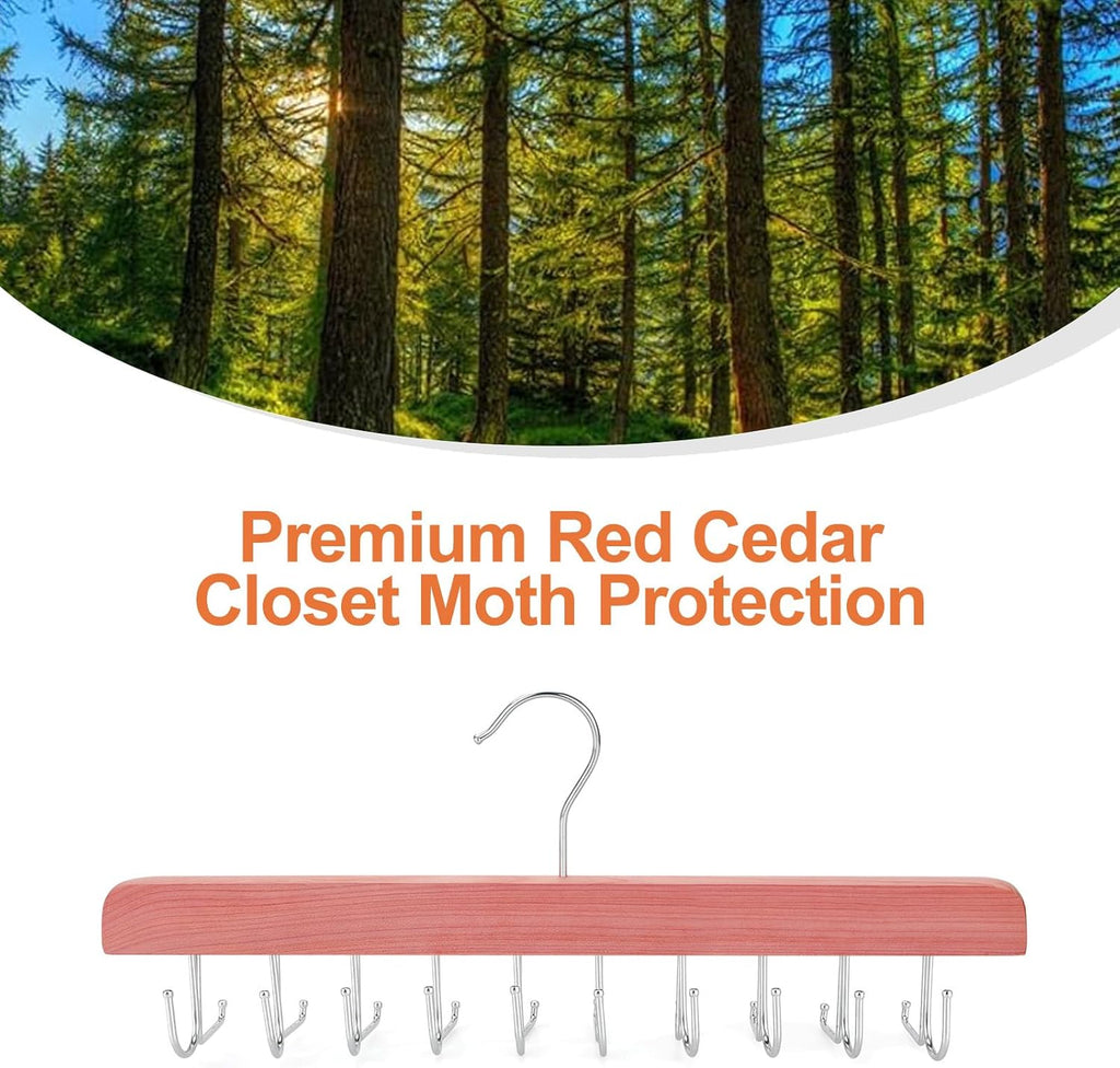 TOPIA HANGER Cedar 2 Pack 2 in 1 Belt Tie Hanger for Closet Max 60 Belts with 60 Ties Capacity, 20 Hooks Belt Tie Racks Hanger for Closet Organizer Storage Curved Fit Belt and Flat Fit Tie - CT60C