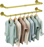 OROPY Industrial Pipe Clothes Rack Wall Mounted Set of 2, 38.4 inches Heavy Duty Iron Pipe Clothing Garment Rail, Multi-Purpose Clothing Hanging Rod for Laundry Room and Closet Storage, Gold