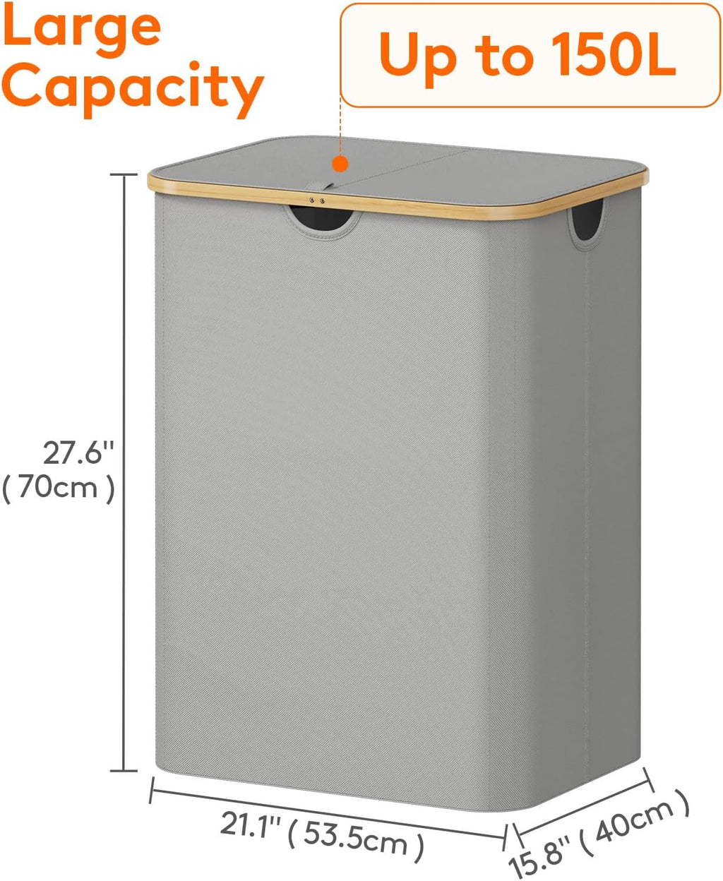 Lifewit 150L Laundry Basket with Lid, Clothes Hampers for Laundry with Bamboo Handles and 2 Removable Laundry Bags, Large Foldable Laundry Hamper for Bedroom, Bathroom, Dorm, Laundry Room, Sliver Gray