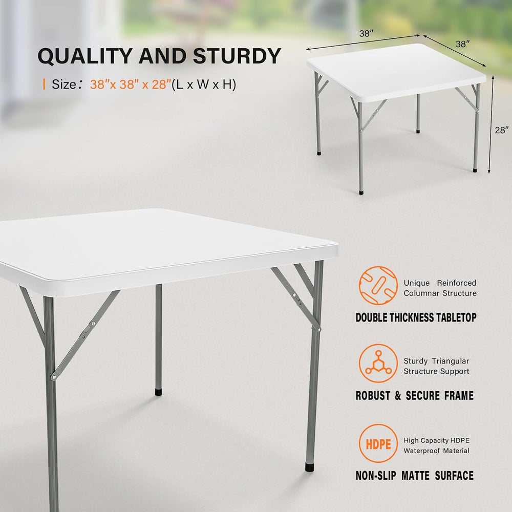 VINGLI White Card Square Table, 38 inch Foldable Legs Full Table Top, Easy to...