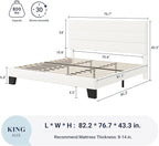 Allewie King Size Platform Bed Frame with Velvet Upholstered Headboard and Wooden Slats Support, Fully Upholstered Mattress Foundation/No Box Spring Needed/Easy Assembly, White