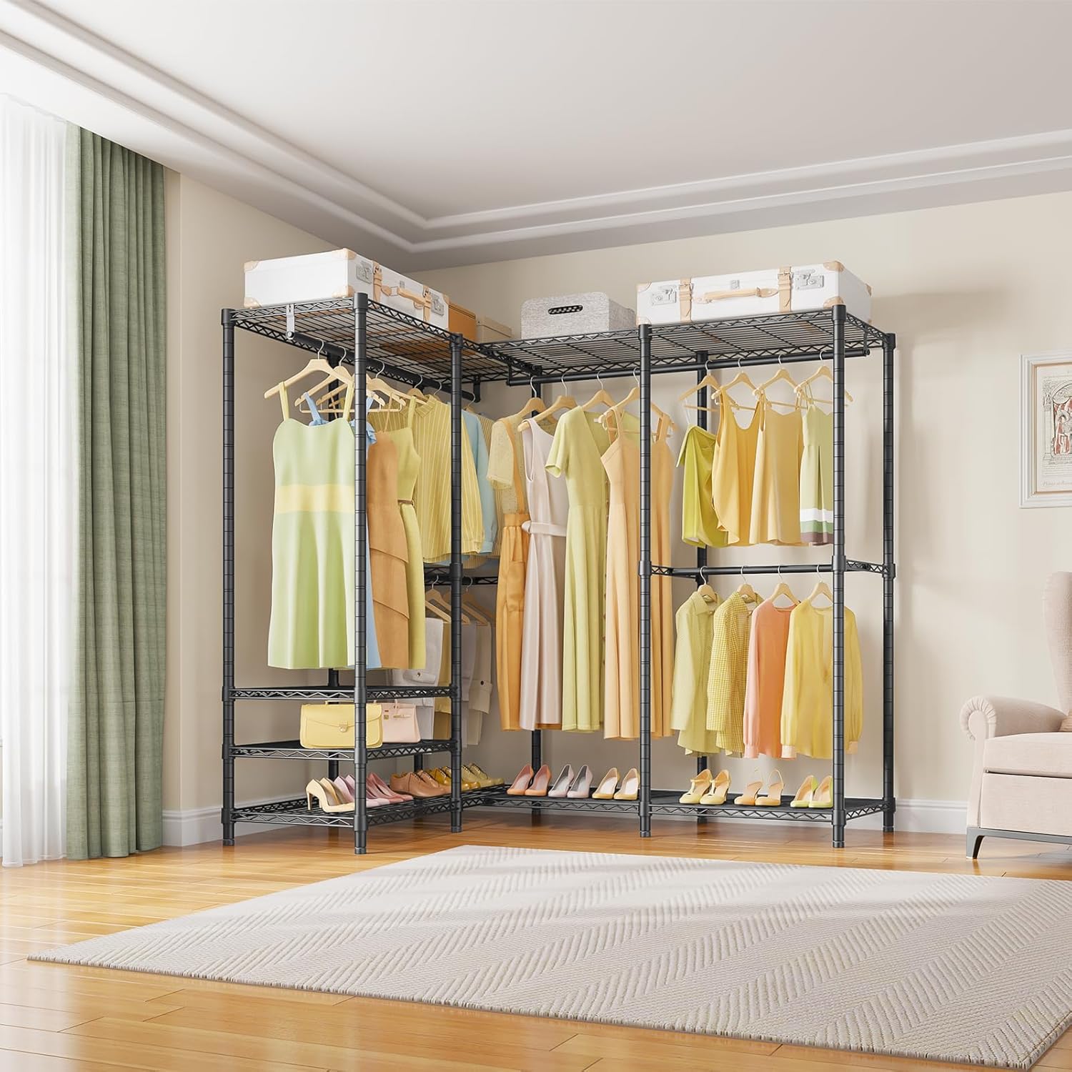 VIPEK V40 Plus Extra Large Clothes Rack Heavy Duty Clothing Rack for Hanging Clothes, Multi-Functional Closet Organizer System Freestanding Wardrobe Closet for Bedroom, Max Load 1300lbs, Black