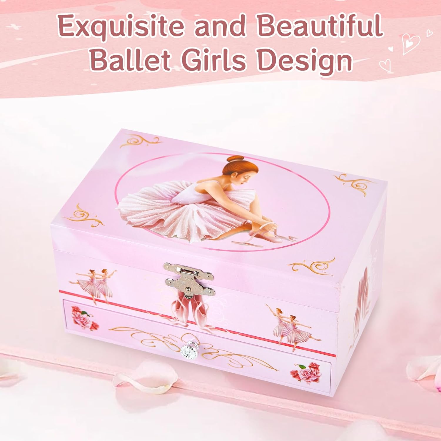 Classical Ballerina Musical Jewelry Box with Drawer and Dancing Ballerina,Girls Gifts for Kids Jewel Storage, Girls Music Box for Kids Ages 3-12 Gift