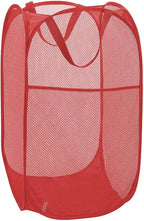 Larpur Popup Mesh Laundry Basket, Collapsible and Portable Clothes Washing Laundry Hamper with Reinforced Carry Handle (Red)