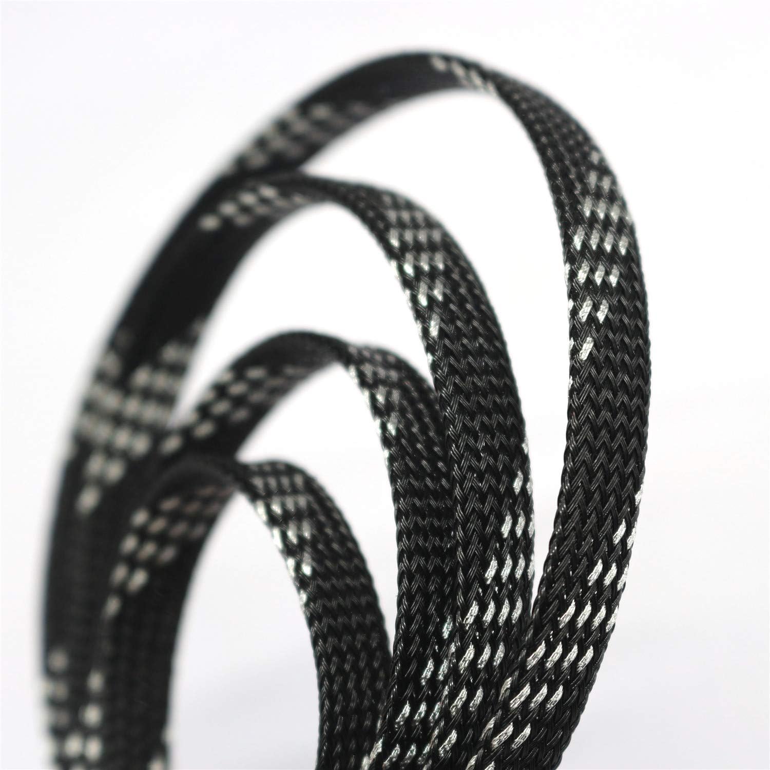 30ft PET Expandable Sleeving Wire Cable Sleeve (1/2", Silver&Black)