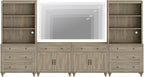 WAMPAT Entertainment Center with Bookshelves for TVs up to 75", Farmhouse Wall Unit TV Stand with Doors & Drawer, Media Console Table for Living Room, Bedroom & Home Theater, Wash Grey