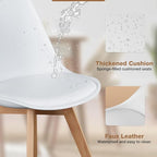 OLIXIS Dining Chairs Set of 8 Kitchen Mid Century Modern Chairs with Wood Legs and PU Leather Cushion for Living Room Bedroom Outdoor Lounge, White