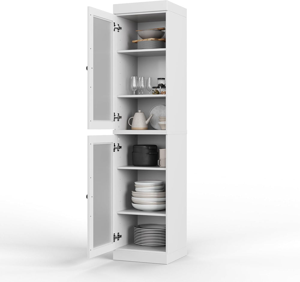 Palace Imports Solid Wood Kitchen Pantry Cabinet w/Frosted Glass Doors - Narr...