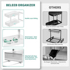 Under Sink Organizer, 1 Pack 2 Tier Metal Slide Out Pull Out Cabinet Organizer Shelf, Height Adjustable Organization and Storage Series, Bathroom/Desktop/Cabinet/Kitchen organization, White