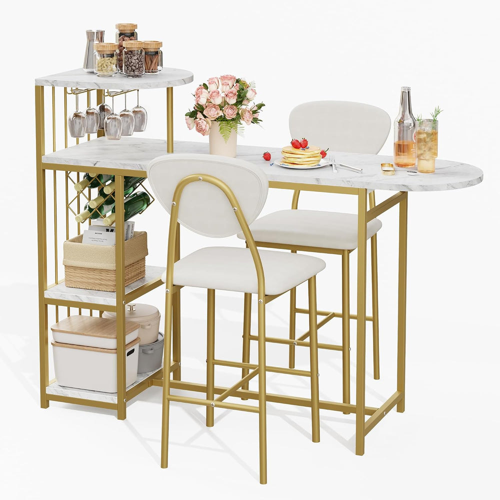 Garvee Dining Table Set for 2, 3-Piece Expandable Bar Table and Chairs Set | ...